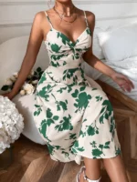 Frenchy Plants Print Tie Back Cami Dress