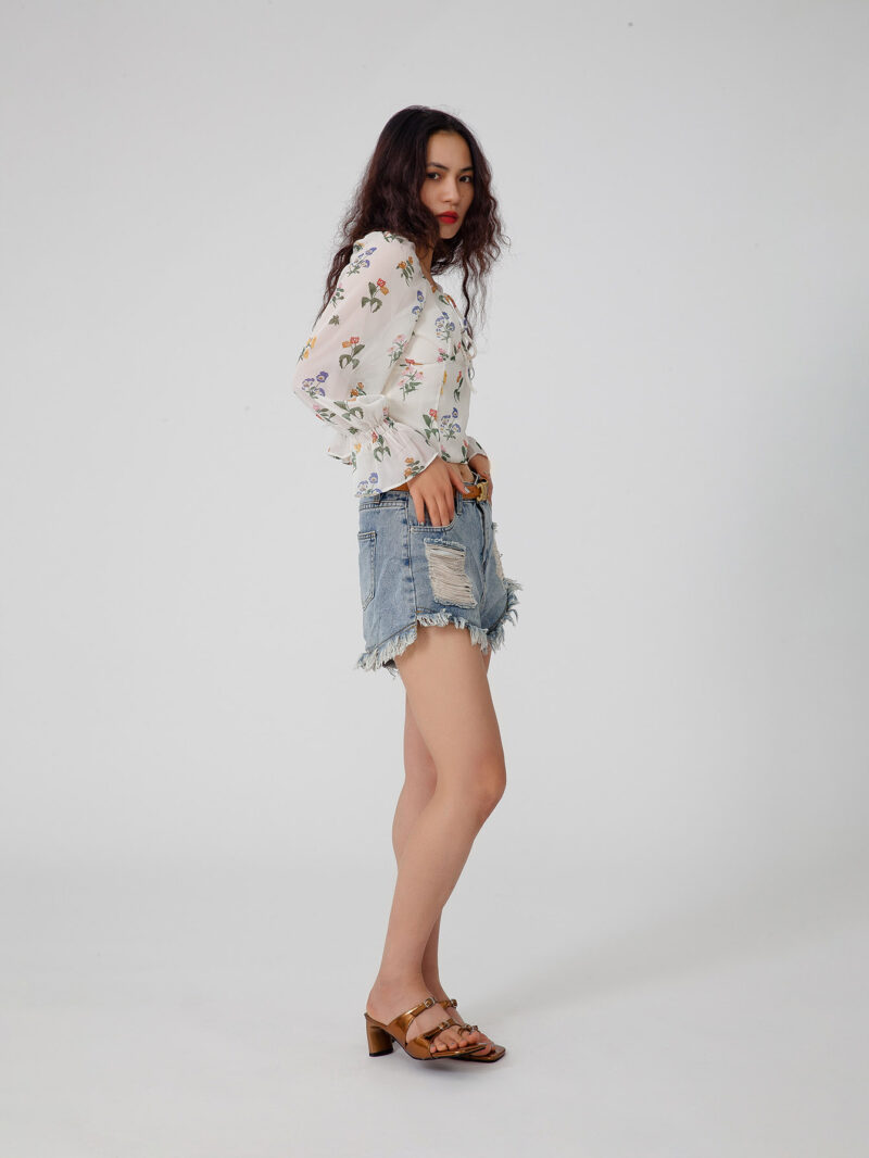 Floral Print Flounce Sleeves Blouse - 图片 4