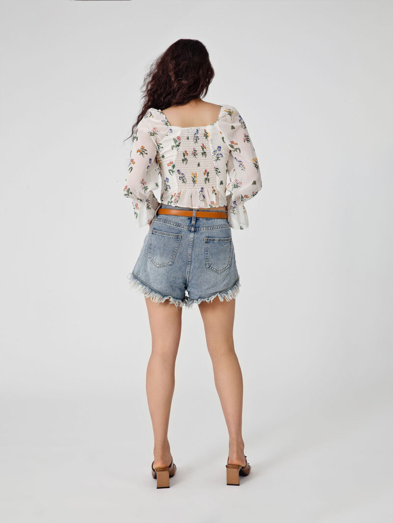 Floral Print Flounce Sleeves Blouse - 图片 2