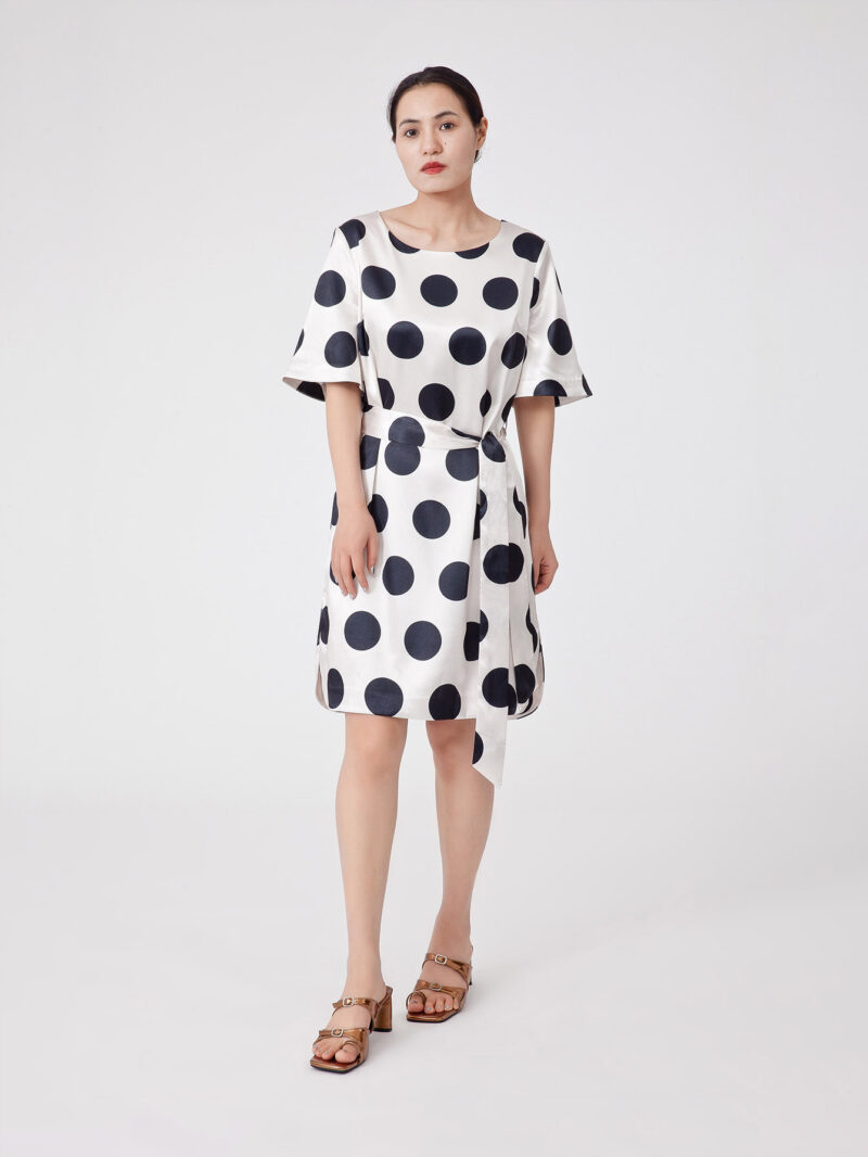 Polka Dot Print Batwing Sleeve Dress - 图片 4