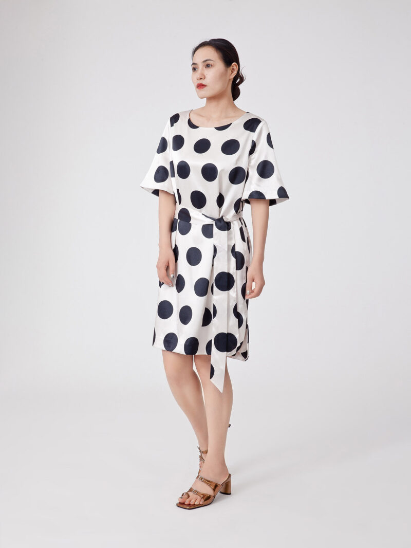 Polka Dot Print Batwing Sleeve Dress - 图片 3