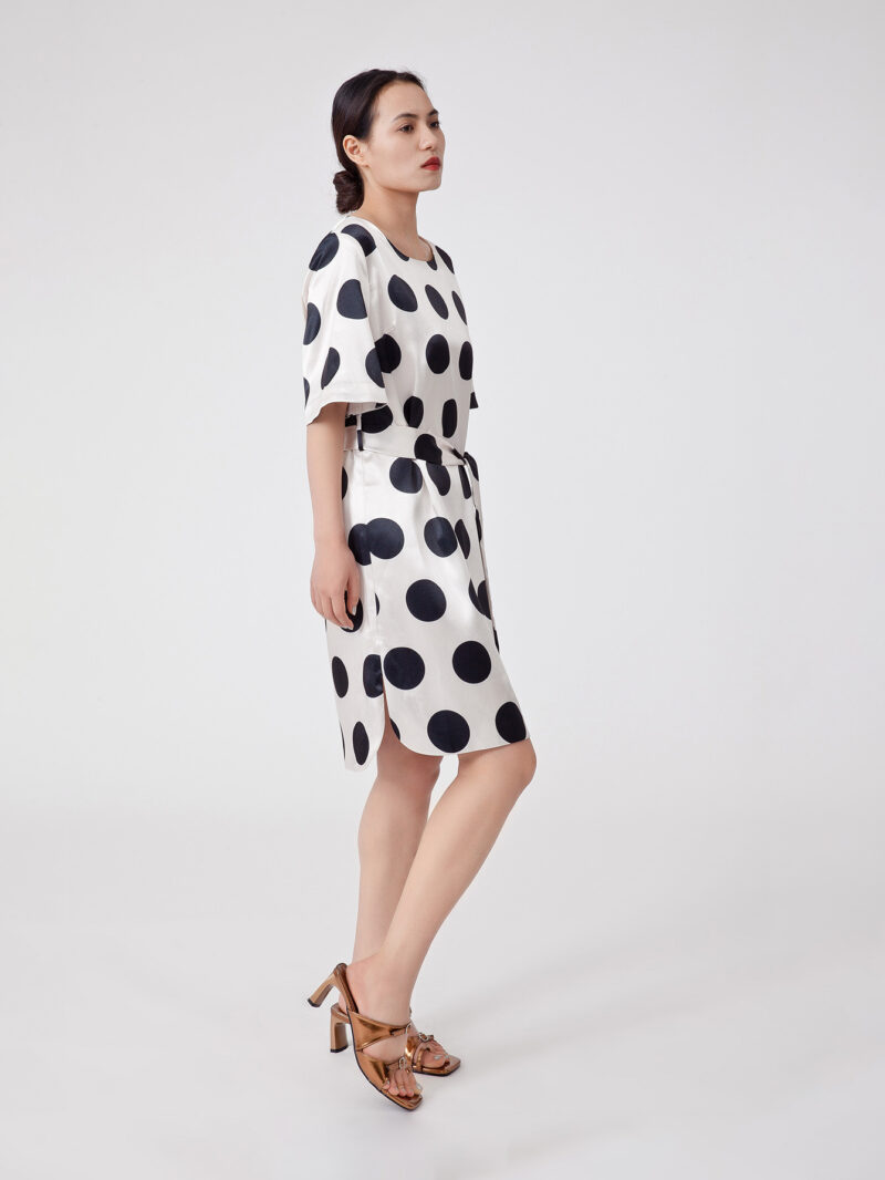 Polka Dot Print Batwing Sleeve Dress - 图片 6