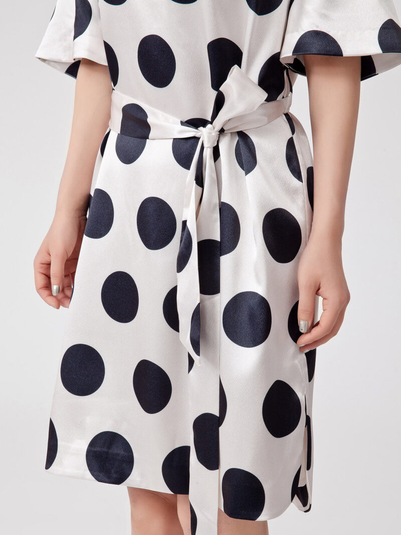 Polka Dot Print Batwing Sleeve Dress - 图片 5