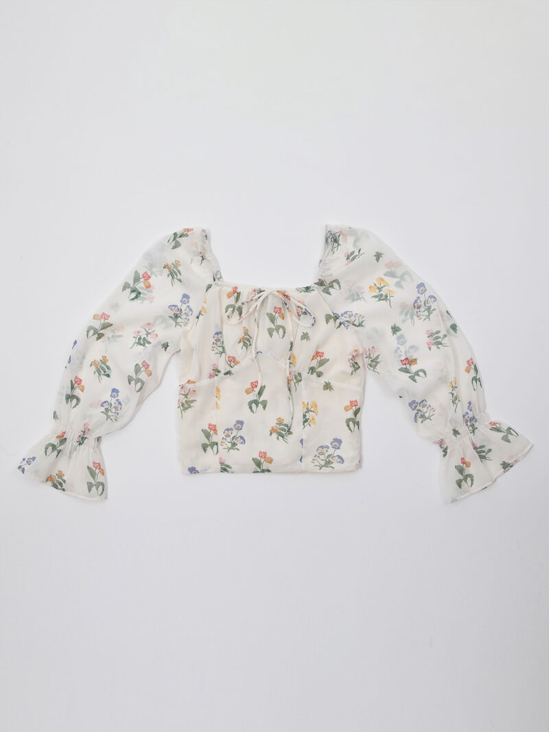 Floral Print Flounce Sleeves Blouse - 图片 7